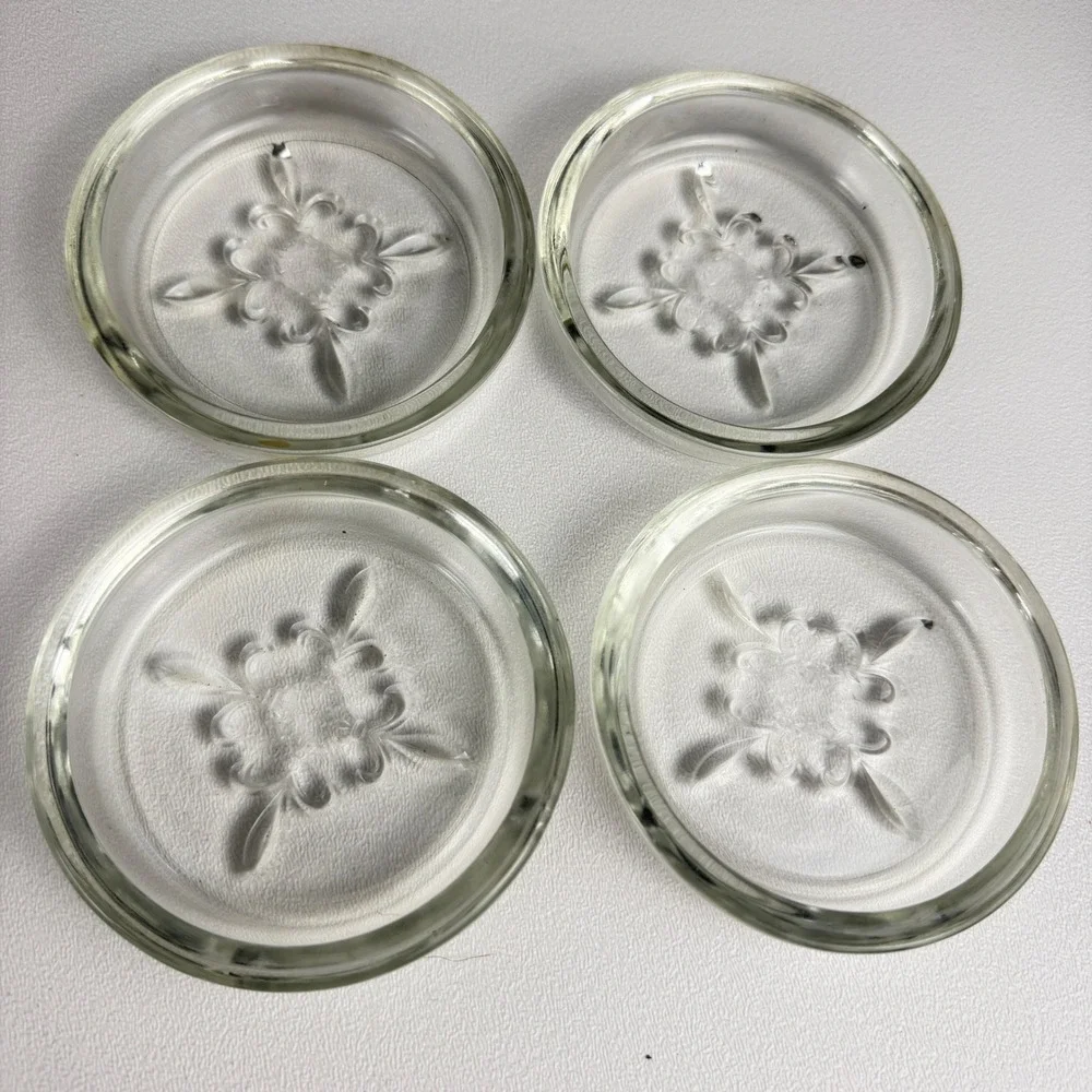 Princess House Coasters Clear Glass Etched Fleur-de-lis Set of 4 Vintage